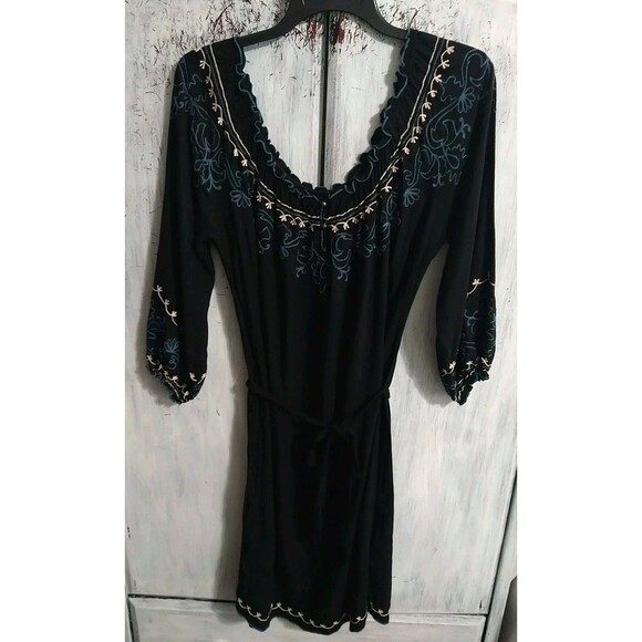 Lucky Embroidered Puff Sleeve Dress Black Md Boho Cottagecore Feminine Y2k - Picture 1 of 9